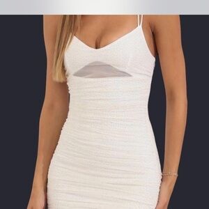 Elegant White Ruched Dress - Lucy in the Sky Bodycon Mini Dress